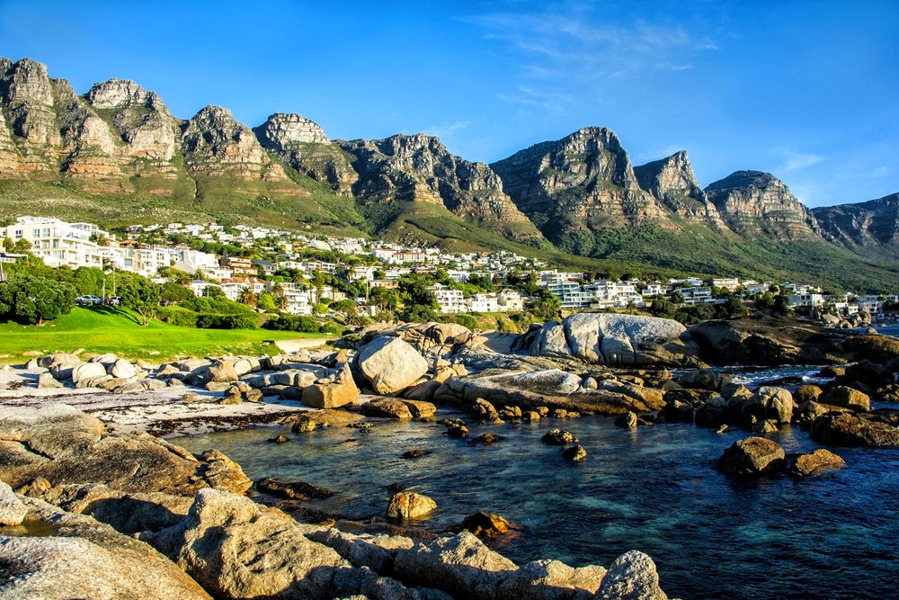 Camps Bay beach and Twelve Apostles mountains